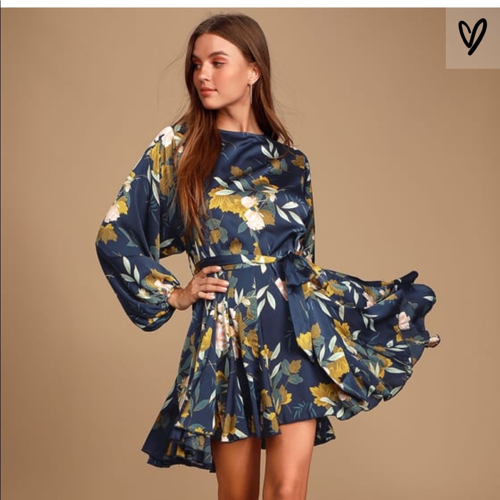 LuLus Satin Long Sleeve Mini Dress